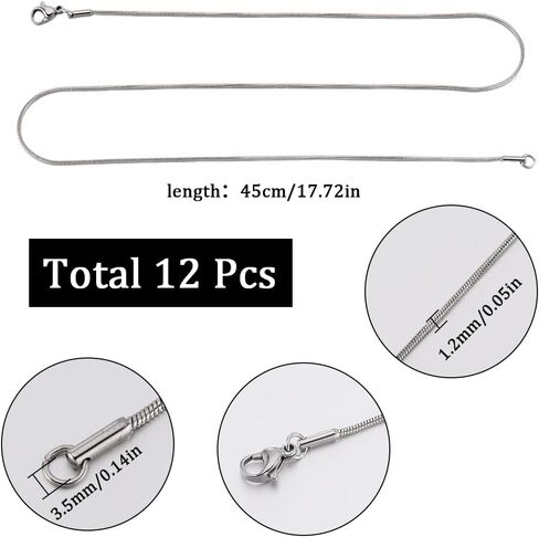 SUNNYCLUE 12 PACK 18 Inch/ 0.45m 1mm Silver Snake Chain Necklaces Bulk Stainless Steel Necklace Making Chain Metal Lobster Claw Clasps Cable Chains for Jewelry Making Supplies Women Adult Diy Craft in Saudi Arabia