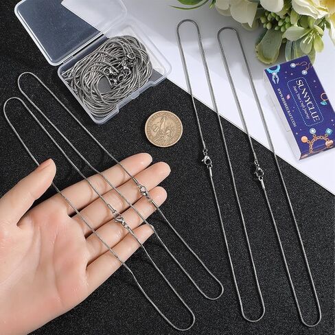 SUNNYCLUE 12 PACK 18 Inch/ 0.45m 1mm Silver Snake Chain Necklaces Bulk Stainless Steel Necklace Making Chain Metal Lobster Claw Clasps Cable Chains for Jewelry Making Supplies Women Adult Diy Craft in Saudi Arabia