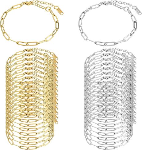 30 قطعة سلسلة سوار ساحرة، 6.3 بوصة سوار ساحر ذهبي/فضي طقم مشبك ورق من الفولاذ المقاوم للصدأ قابل للتعديل مع مشابك جراد البحر للنساء عيد الميلاد DIY أساور صنع المجوهرات in Saudi Arabia