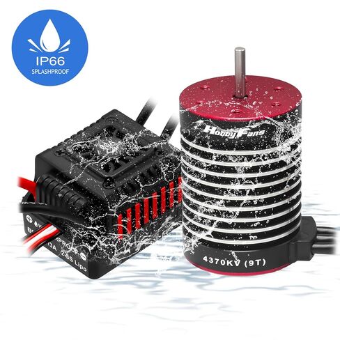 محرك بدون فرشاة F540 9T 4370KV من Hobby Fans، عمود 3.175 مم مع وحدة تحكم في السرعة الكهربائية ESC بدون فرش 60 أمبير مع مبدد حراري وبطاقة برمجة لشاحنة سيارة بجهاز تحكم عن بعد 1/10، أسود وأحمر in Kuwait