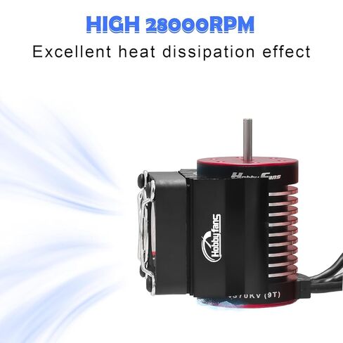 محرك بدون فرشاة F540 9T 4370KV من Hobby Fans، عمود 3.175 مم مع وحدة تحكم في السرعة الكهربائية ESC بدون فرش 60 أمبير مع مبدد حراري وبطاقة برمجة لشاحنة سيارة بجهاز تحكم عن بعد 1/10، أسود وأحمر in Kuwait