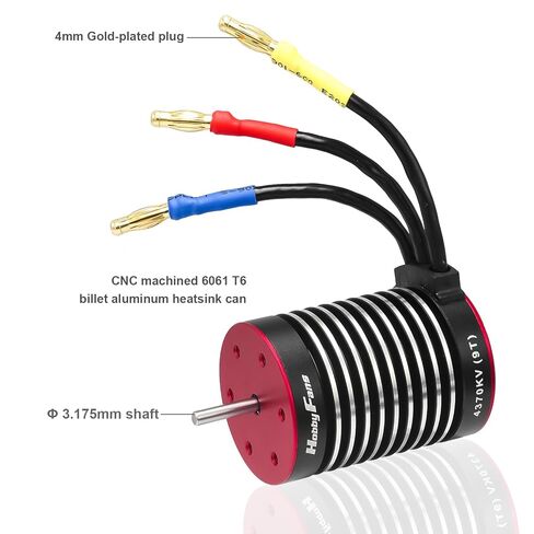 محرك بدون فرشاة F540 9T 4370KV من Hobby Fans، عمود 3.175 مم مع وحدة تحكم في السرعة الكهربائية ESC بدون فرش 60 أمبير مع مبدد حراري وبطاقة برمجة لشاحنة سيارة بجهاز تحكم عن بعد 1/10، أسود وأحمر in Kuwait