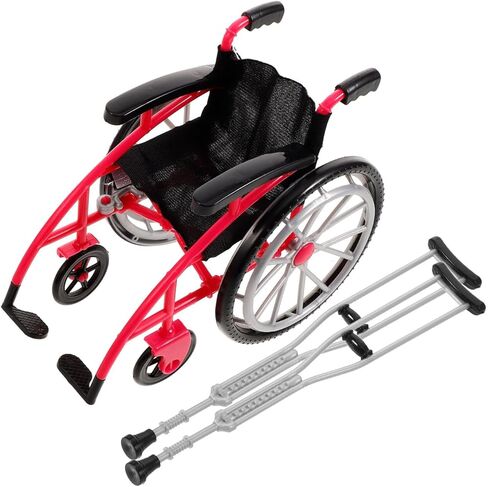 Garneck 1 Set of Simulation Wheelchair and Miniature Crutch Model Doll House Folding Wheelchair Playset Mini House Decor Collectible in Saudi Arabia