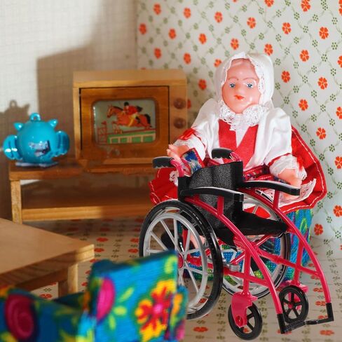 Garneck 1 Set of Simulation Wheelchair and Miniature Crutch Model Doll House Folding Wheelchair Playset Mini House Decor Collectible in Saudi Arabia