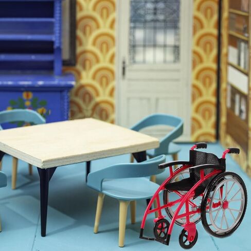 Garneck 1 Set of Simulation Wheelchair and Miniature Crutch Model Doll House Folding Wheelchair Playset Mini House Decor Collectible in Saudi Arabia