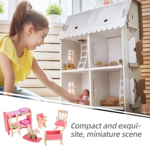 Garneck 1 12 Scale Wood Dollhouse Miniature Bunk Bed Furniture Set with Rocking Horse Crib Chair for Dolls Bedroom Accessories and Playhouse Decoration in Saudi Arabia