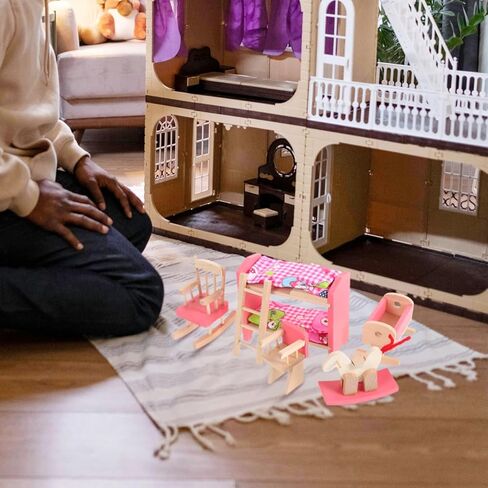 Garneck 1 12 Scale Wood Dollhouse Miniature Bunk Bed Furniture Set with Rocking Horse Crib Chair for Dolls Bedroom Accessories and Playhouse Decoration in Saudi Arabia