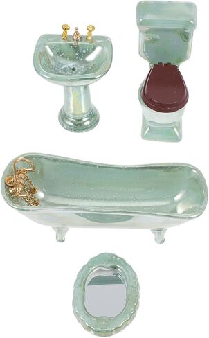 NUOBESTY Home Decor 1: 12 Miniature Porcelain Bathroom Set Toilet Basin Bathtub Mirror Miniature Ornaments for Doll House Plant Pot Decorations in Saudi Arabia