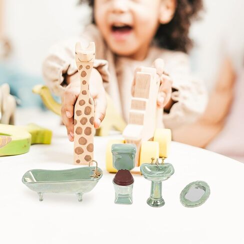 NUOBESTY Home Decor 1: 12 Miniature Porcelain Bathroom Set Toilet Basin Bathtub Mirror Miniature Ornaments for Doll House Plant Pot Decorations in Saudi Arabia