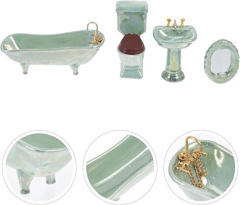 NUOBESTY Home Decor 1: 12 Miniature Porcelain Bathroom Set Toilet Basin Bathtub Mirror Miniature Ornaments for Doll House Plant Pot Decorations in Saudi Arabia