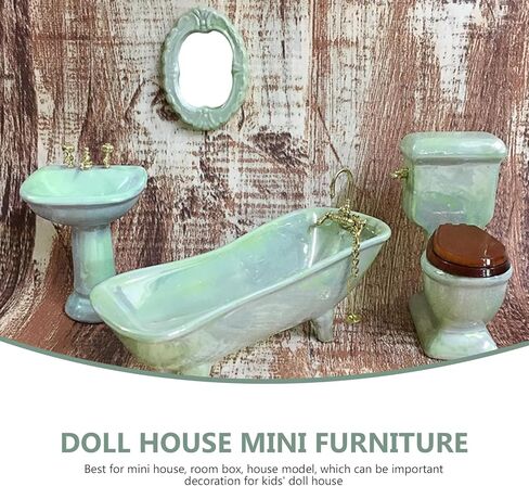 NUOBESTY Home Decor 1: 12 Miniature Porcelain Bathroom Set Toilet Basin Bathtub Mirror Miniature Ornaments for Doll House Plant Pot Decorations in Saudi Arabia