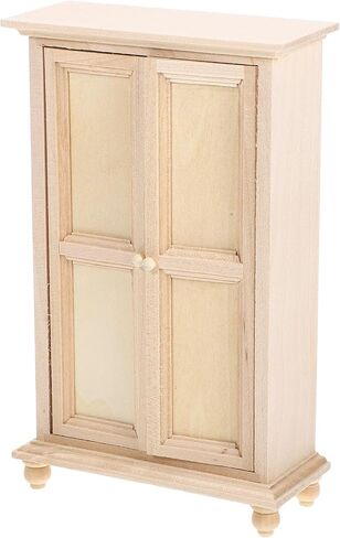 Veemoon Unfinished Wood Dollhouse Furniture, 1:12 Scale Unpainted Dollhouse Wardrobe Ornaments Mini Double Door Cabinet Model for Micro Scene Landscaping DIY Craft Decoration in Saudi Arabia