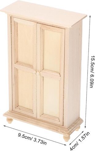 Veemoon Unfinished Wood Dollhouse Furniture, 1:12 Scale Unpainted Dollhouse Wardrobe Ornaments Mini Double Door Cabinet Model for Micro Scene Landscaping DIY Craft Decoration in Saudi Arabia