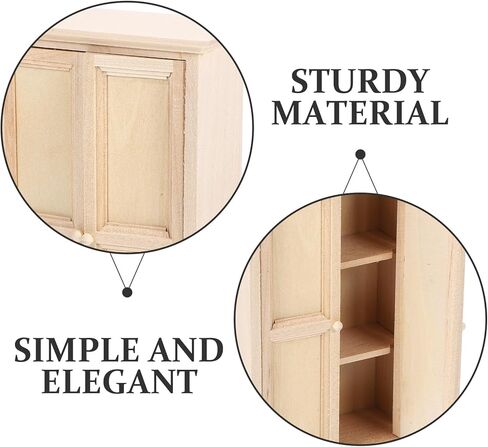 Veemoon Unfinished Wood Dollhouse Furniture, 1:12 Scale Unpainted Dollhouse Wardrobe Ornaments Mini Double Door Cabinet Model for Micro Scene Landscaping DIY Craft Decoration in Saudi Arabia