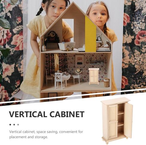 Veemoon Unfinished Wood Dollhouse Furniture, 1:12 Scale Unpainted Dollhouse Wardrobe Ornaments Mini Double Door Cabinet Model for Micro Scene Landscaping DIY Craft Decoration in Saudi Arabia