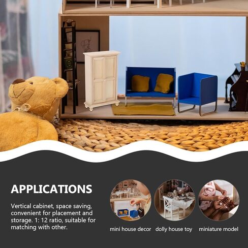 Veemoon Unfinished Wood Dollhouse Furniture, 1:12 Scale Unpainted Dollhouse Wardrobe Ornaments Mini Double Door Cabinet Model for Micro Scene Landscaping DIY Craft Decoration in Saudi Arabia