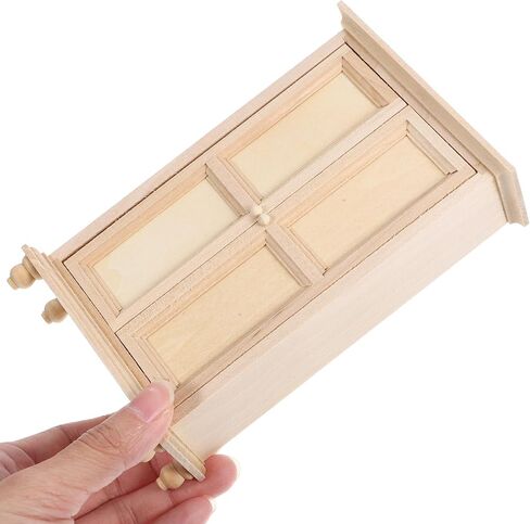 Veemoon Unfinished Wood Dollhouse Furniture, 1:12 Scale Unpainted Dollhouse Wardrobe Ornaments Mini Double Door Cabinet Model for Micro Scene Landscaping DIY Craft Decoration in Saudi Arabia
