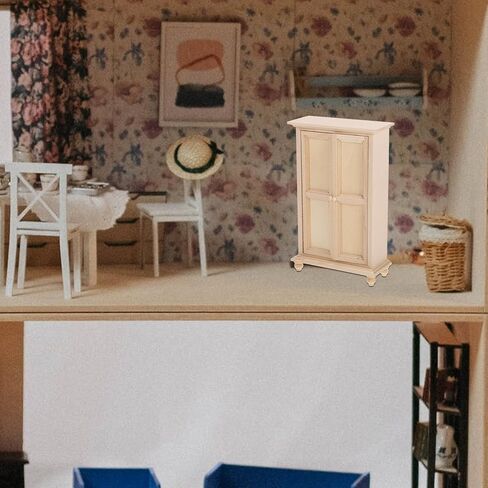 Veemoon Unfinished Wood Dollhouse Furniture, 1:12 Scale Unpainted Dollhouse Wardrobe Ornaments Mini Double Door Cabinet Model for Micro Scene Landscaping DIY Craft Decoration in Saudi Arabia