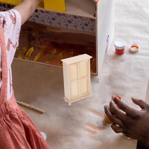 Veemoon Unfinished Wood Dollhouse Furniture, 1:12 Scale Unpainted Dollhouse Wardrobe Ornaments Mini Double Door Cabinet Model for Micro Scene Landscaping DIY Craft Decoration in Saudi Arabia
