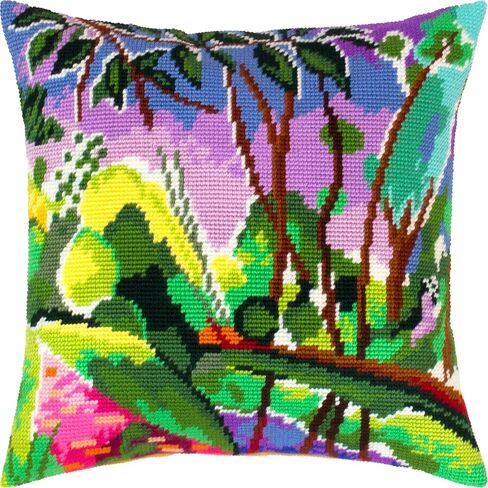 Brvsk Artistic Stamped Cross-Stitch Kit for Adults and Beginners — Riverbank View by Henri Matisse 16″ × 16″ with Clear, Precise Printed Design on Cotton Canvas; Includes Needles and Yarn in Saudi Arabia