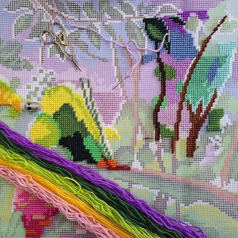Brvsk Artistic Stamped Cross-Stitch Kit for Adults and Beginners — Riverbank View by Henri Matisse 16″ × 16″ with Clear, Precise Printed Design on Cotton Canvas; Includes Needles and Yarn in Saudi Arabia