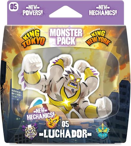 IELLO: King of Tokyo: Monster Pack - Luchador - توسعة مقاتلة جديدة، لعبة بطاقات معركة وتحدي، لوحة رقائق معدنية وأقنعة مصارعة، للأعمار من 8 سنوات فما فوق، 2-4 لاعبين in Saudi Arabia