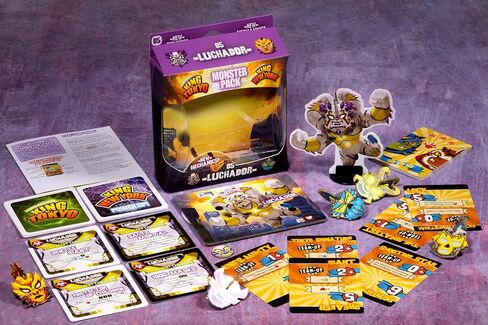 IELLO: King of Tokyo: Monster Pack - Luchador - توسعة مقاتلة جديدة، لعبة بطاقات معركة وتحدي، لوحة رقائق معدنية وأقنعة مصارعة، للأعمار من 8 سنوات فما فوق، 2-4 لاعبين in Saudi Arabia