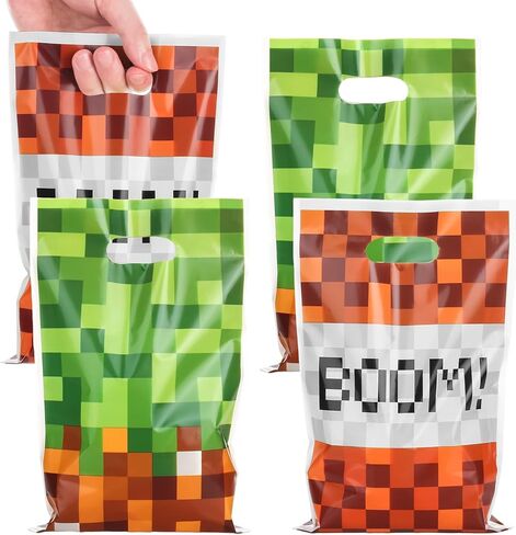 ADARRO 40PCS Pixel Video Game Party Favor Bags, Green and Red Boom Design Party Goodies Candy Snack Treat Bags for Birthday Party Supplies in Saudi Arabia