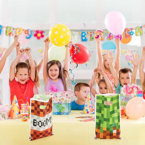 ADARRO 40PCS Pixel Video Game Party Favor Bags, Green and Red Boom Design Party Goodies Candy Snack Treat Bags for Birthday Party Supplies in Saudi Arabia