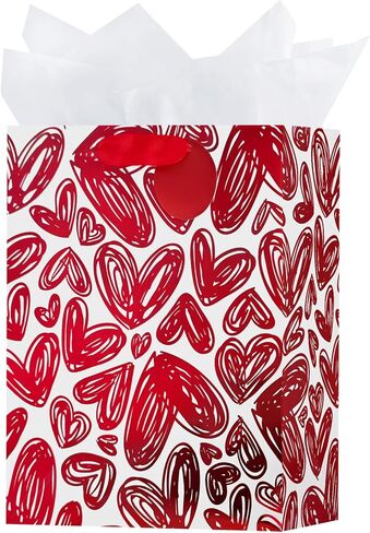 OFIHANLY 12.6" Medium Size Happy Valentine's Day Gift Bags with Handles for Women Men Red Heart Paper Gift Wrap Bags with Tissue Paper for Kids, 1 Pcs in Saudi Arabia