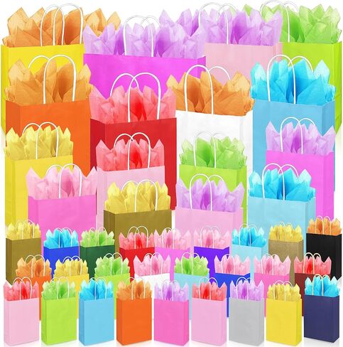 84 PCS Assorted Sizes Gift Bags with Handles 42 Gift Bags 4 Sizes 20 Colors 42 Tissue Papers 6 Color for Birthday Bridal Shower Christmas Party in Saudi Arabia