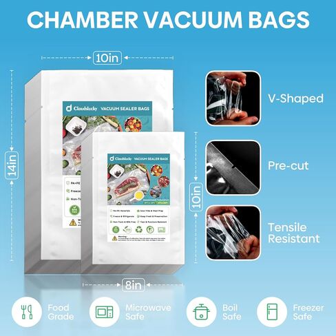 Chamber Vacuum Sealer Bags,8"x10" 200 Pcs Pre-cut Chamber Machine Pouches,Heavy Duty Chamber Vacuum Bags for Commercial Sealer,Food Storage,Meal Prep,Sous Vide,Meat Cheese Goods, BPA Free in Saudi Arabia