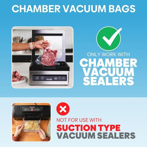 Chamber Vacuum Sealer Bags,8"x10" 200 Pcs Pre-cut Chamber Machine Pouches,Heavy Duty Chamber Vacuum Bags for Commercial Sealer,Food Storage,Meal Prep,Sous Vide,Meat Cheese Goods, BPA Free in Saudi Arabia