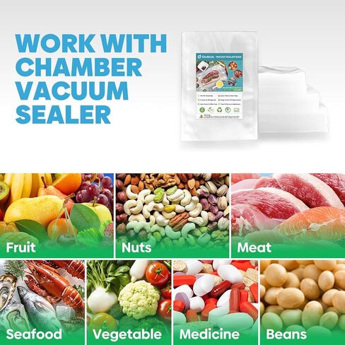 Chamber Vacuum Sealer Bags,8"x10" 200 Pcs Pre-cut Chamber Machine Pouches,Heavy Duty Chamber Vacuum Bags for Commercial Sealer,Food Storage,Meal Prep,Sous Vide,Meat Cheese Goods, BPA Free in Saudi Arabia