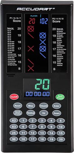 Accudart Cybermatch 2000 Electronic Dart Scorer – 32 Games with 580 Variations, 5 Skill Level Computer Opponents, 8-Player X/O Cricket Scoring Display – Battery Operated for Steel Tip Darts in Saudi Arabia