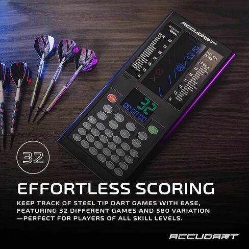 Accudart Cybermatch 2000 Electronic Dart Scorer – 32 Games with 580 Variations, 5 Skill Level Computer Opponents, 8-Player X/O Cricket Scoring Display – Battery Operated for Steel Tip Darts in Saudi Arabia