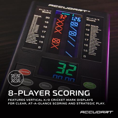 Accudart Cybermatch 2000 Electronic Dart Scorer – 32 Games with 580 Variations, 5 Skill Level Computer Opponents, 8-Player X/O Cricket Scoring Display – Battery Operated for Steel Tip Darts in Saudi Arabia