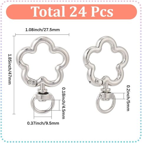 SUNNYCLUE 1 Box 24pcs Flower Keychain Clasp Lobster Claw Clasps Silver Alloy Metal Flowers Shaped Trigger Hook Split Keyrings Lanyard Clip Bulk for Christmas Halloween DIY Key Chains Supplies Crafts in Saudi Arabia