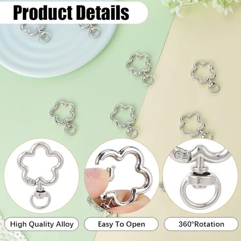 SUNNYCLUE 1 Box 24pcs Flower Keychain Clasp Lobster Claw Clasps Silver Alloy Metal Flowers Shaped Trigger Hook Split Keyrings Lanyard Clip Bulk for Christmas Halloween DIY Key Chains Supplies Crafts in Saudi Arabia