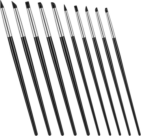 10PCS Silicone Brushes for Crafts, Durable Silicone Sculpting Tools,Flexible Clay Carving Tools,Smooth Surface Silicones Clay Sculpting Tool,for Pottery Artwork Shaping Carving DIY,Black in Saudi Arabia