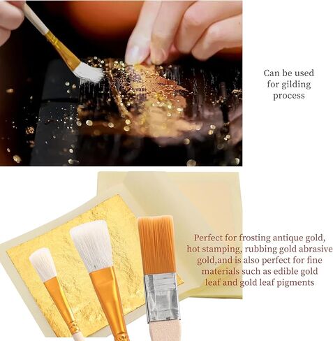 مجموعة فرش التذهيب، 10 قطع من فرشاة طلاء شعر الماعز بأوراق الذهب لطلاء الأكريليك وأوراق رقائق أوراق الذهب ذات الألوان المائية in Kuwait