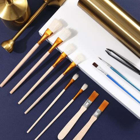 مجموعة فرش التذهيب، 10 قطع من فرشاة طلاء شعر الماعز بأوراق الذهب لطلاء الأكريليك وأوراق رقائق أوراق الذهب ذات الألوان المائية in Kuwait
