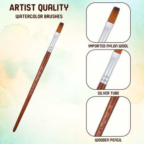 12PCS Artist Watercolor Paint Brushes, Flat Pointed Tip Artist Paint Brushes Flat Paints Brush Basic Set Different Sizes Detail Paints Brush for Watercolor, Acrylic, Gouache, Ink, Christmas in Saudi Arabia