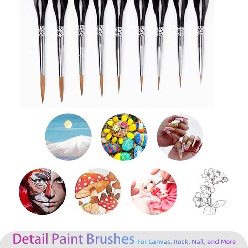 10pcs Detail Paint Brushes Set Miniature Brushes for Fine Detailing Art Painting Acrylic, Watercolor, Oil, Models, 40k in Saudi Arabia