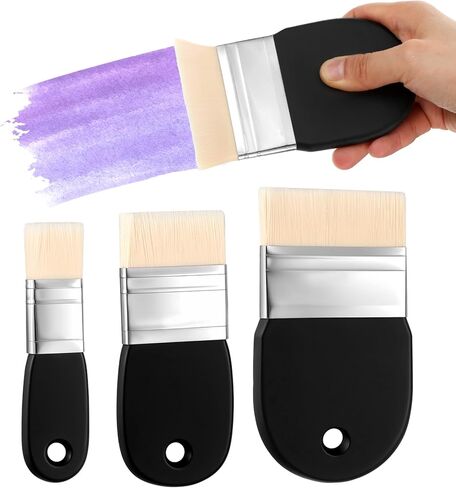 3 Pcs Flat Paint Brushes, Nylon Bristle Chip Brushes with Birch Handle Wide Flat Paddle Brush Set for Acrylic Oil Watercolor Painting Artist Professional Use (1/2/3 Inch) in Saudi Arabia