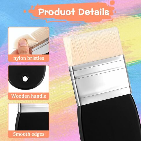 3 Pcs Flat Paint Brushes, Nylon Bristle Chip Brushes with Birch Handle Wide Flat Paddle Brush Set for Acrylic Oil Watercolor Painting Artist Professional Use (1/2/3 Inch) in Saudi Arabia