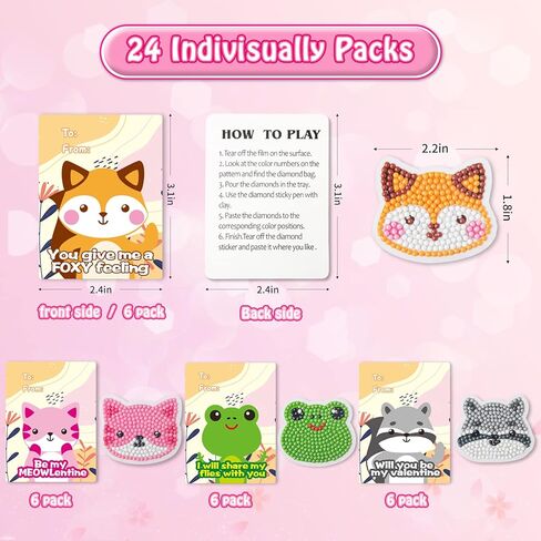 Shemira 24 Pack Valentine's Day Cards for Kids with 5D Diamond Art Painting Kit, Valentines Gift for Kids Classroom, Valentine's Party Favor, School Valentine's Art Activity, Valentine's Art Craft Kit in Saudi Arabia
