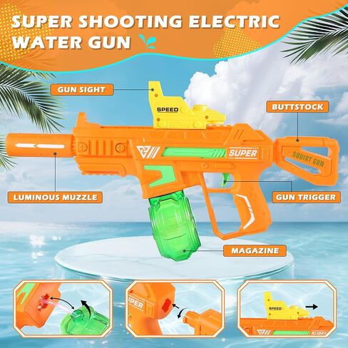مسدس مياه كهربائي، مسدسات مياه في نهاية المطاف مع مسدس واقعي كمامة لهب ذات سعة عالية، مسدسات رش تلقائية للصيف في الهواء الطلق على الشاطئ، لعبة حفلة حمام السباحة للأطفال البالغين in Kuwait