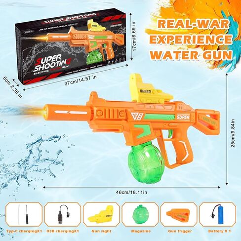 مسدس مياه كهربائي، مسدسات مياه في نهاية المطاف مع مسدس واقعي كمامة لهب ذات سعة عالية، مسدسات رش تلقائية للصيف في الهواء الطلق على الشاطئ، لعبة حفلة حمام السباحة للأطفال البالغين in Kuwait