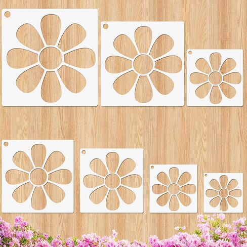 Daisy Flower Stencils for Painting on Walls, 7 Pcs 3.1-7.7 Inch Flower Stencils Reusable Paint Art Stencil Floral Art Templates for DIY Crafts, Canvas, Wood in Saudi Arabia
